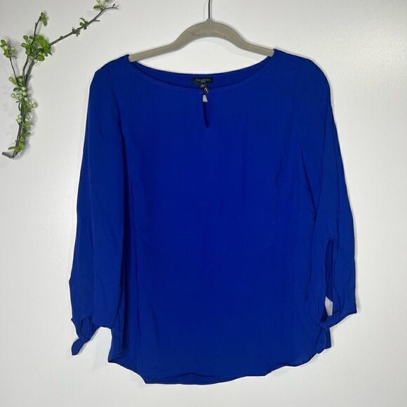Talbots Royal Cobalt Blue Blouse Tie Wrist Sleeves NWT - Picture 2 of 8